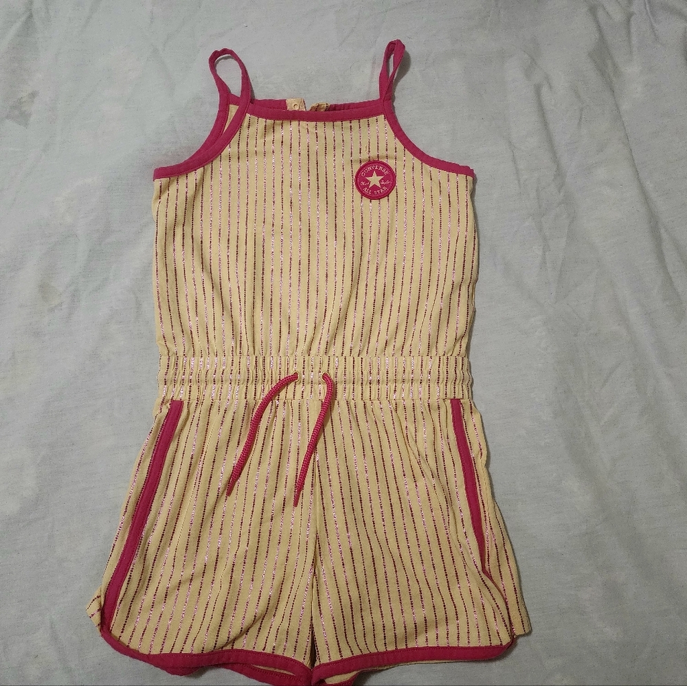 Buy 3, Get For $8 - Converse Girls Yellow/Pink Striped Romper - Size Medium NWOT